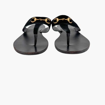 Gucci Horsebit T-Strap Flat Sandals in Black Suede – Size 40