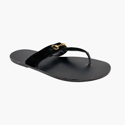 Gucci Horsebit T-Strap Flat Sandals in Black Suede – Size 40