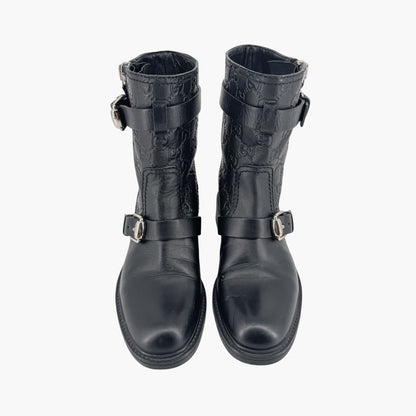 Gucci GG Guccissima Moto Ankle Boots Black Leather – Size 37.5