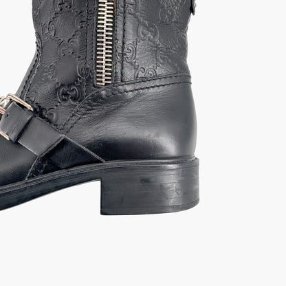 Gucci GG Guccissima Moto Ankle Boots Black Leather – Size 37.5