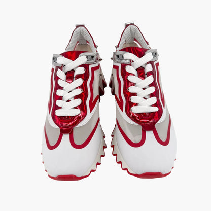 Christian Louboutin White Red Sharkina Mesh Sneakers Size 38.5
