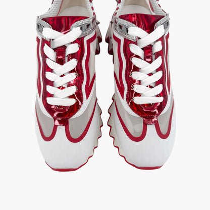Christian Louboutin White Red Sharkina Mesh Sneakers Size 38.5