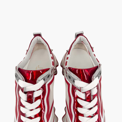 Christian Louboutin White Red Sharkina Mesh Sneakers Size 38.5