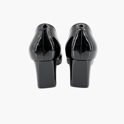 Gucci Victoire GG Block Heel Pumps in Black Patent Leather Size 39.5