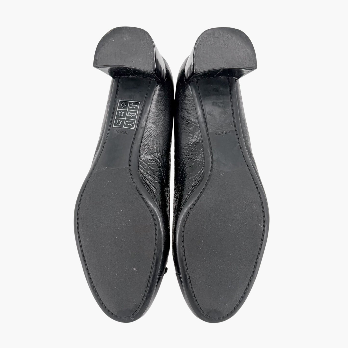 Prada Cap Toe Logo Ballet Pumps in Black Leather Size 38.5