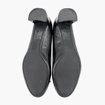 Prada Cap Toe Logo Ballet Pumps in Black Leather Size 38.5