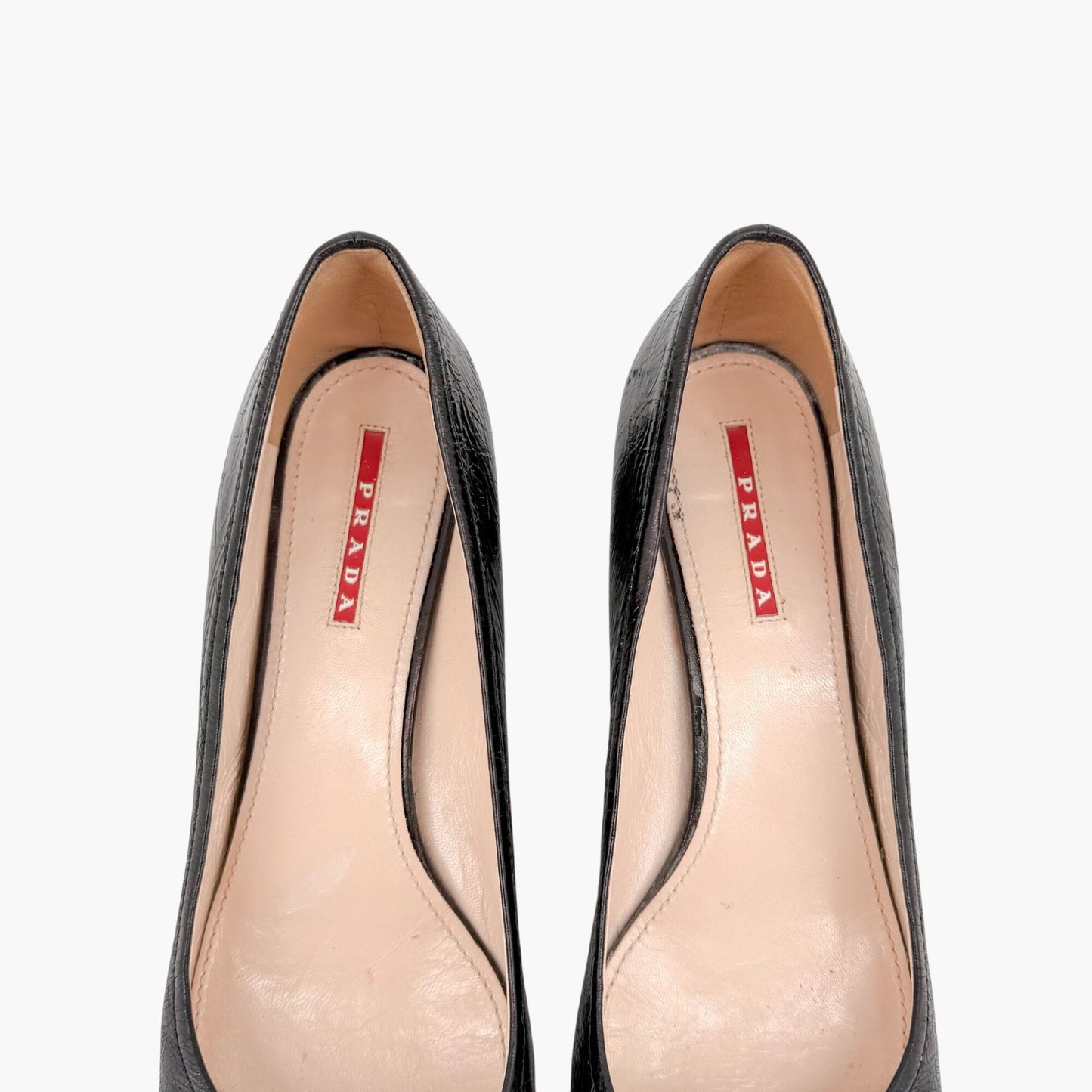 Prada Cap Toe Logo Ballet Pumps in Black Leather Size 38.5