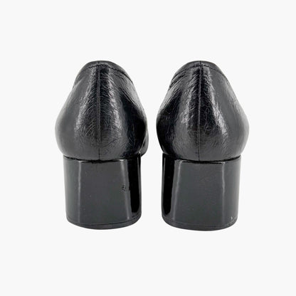 Prada Cap Toe Logo Ballet Pumps in Black Leather Size 38.5