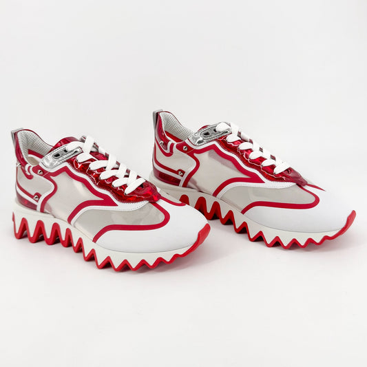 Christian Louboutin Sharkina Sneakers in White Mesh & Red Patent Leather – Size 40