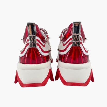Christian Louboutin Sharkina Sneakers in White Mesh & Red Patent Leather – Size 40