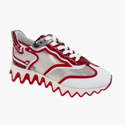 Christian Louboutin Sharkina Sneakers in White Mesh & Red Patent Leather – Size 40