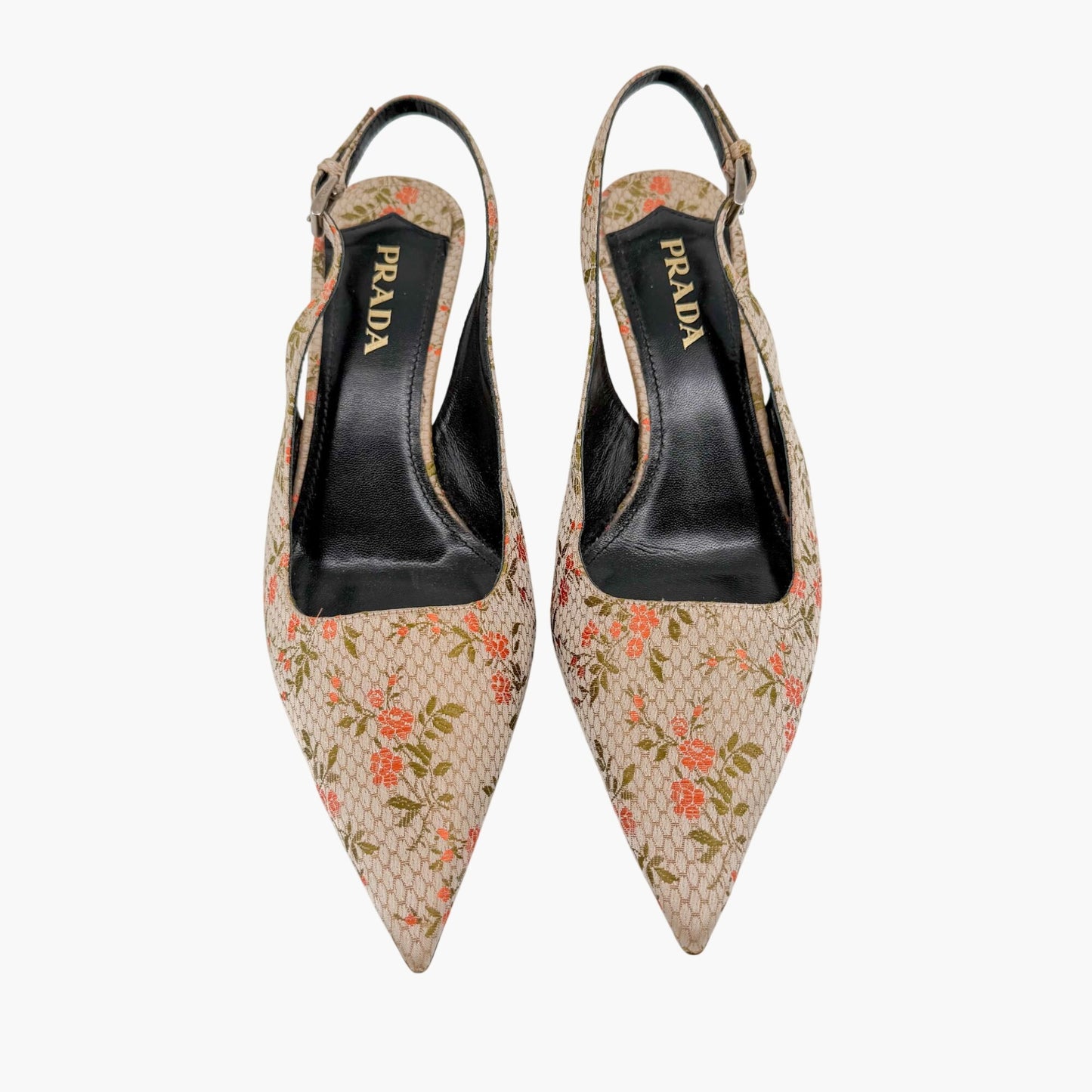 Prada Floral Embroidered Slingback Pumps Beige Size 39