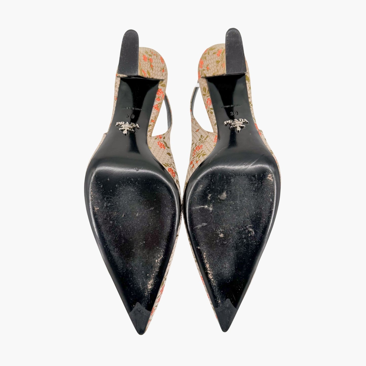Prada Floral Embroidered Slingback Pumps Beige Size 39