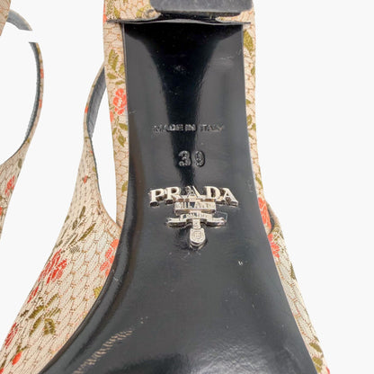 Prada Floral Embroidered Slingback Pumps Beige Size 39