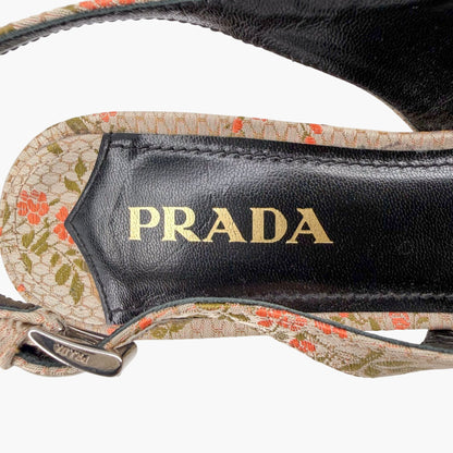 Prada Floral Embroidered Slingback Pumps Beige Size 39