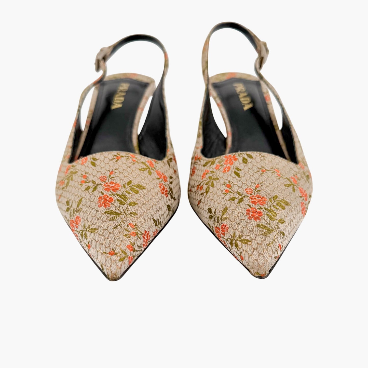Prada Floral Embroidered Slingback Pumps Beige Size 39