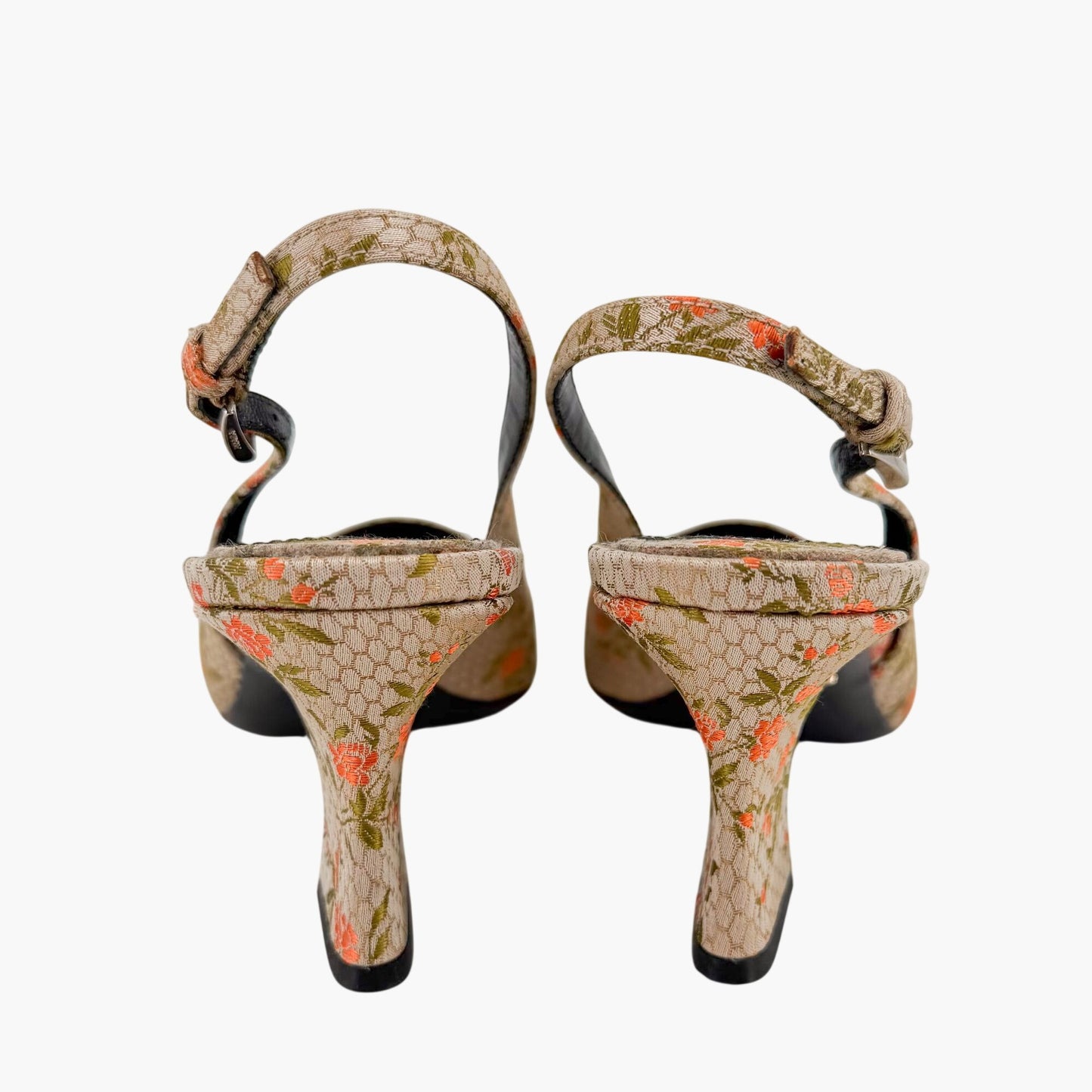 Prada Floral Embroidered Slingback Pumps Beige Size 39