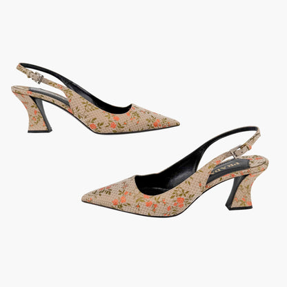 Prada Floral Embroidered Slingback Pumps Beige Size 39
