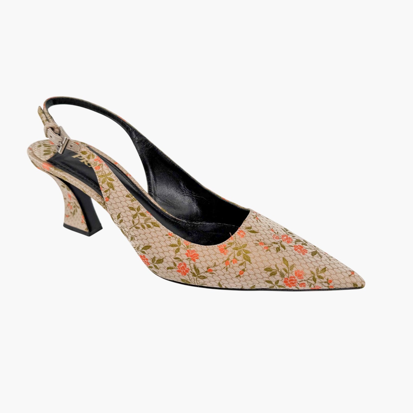 Prada Floral Embroidered Slingback Pumps Beige Size 39