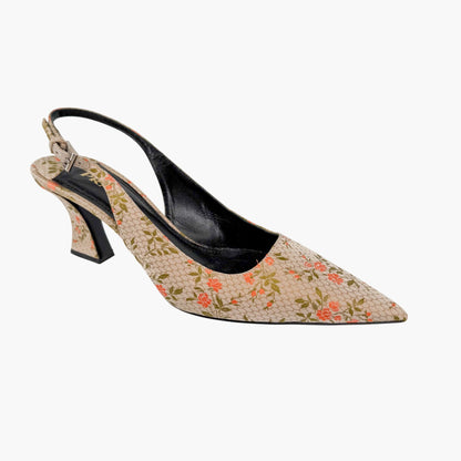 Prada Floral Embroidered Slingback Pumps Beige Size 39