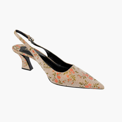 Prada Floral Embroidered Slingback Pumps Beige Size 39