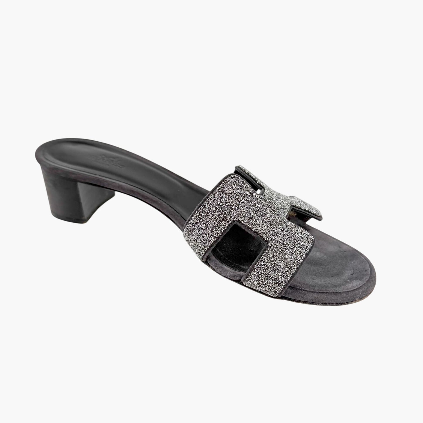Hermès Oasis Crystal H Slide Sandals Black Silver Size 38
