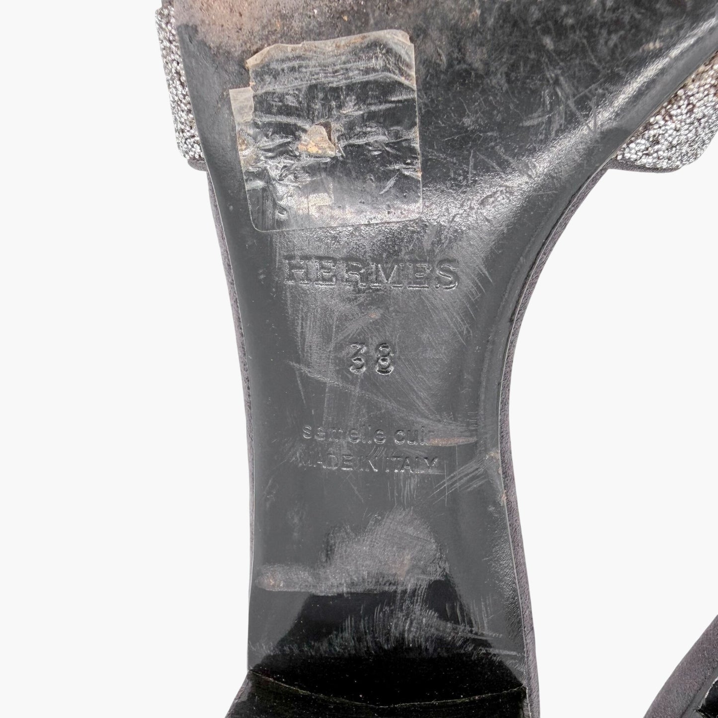 Hermès Oasis Crystal H Slide Sandals Black Silver Size 38