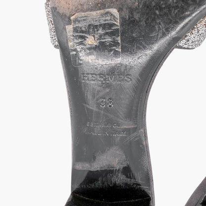 Hermès Oasis Crystal H Slide Sandals Black Silver Size 38