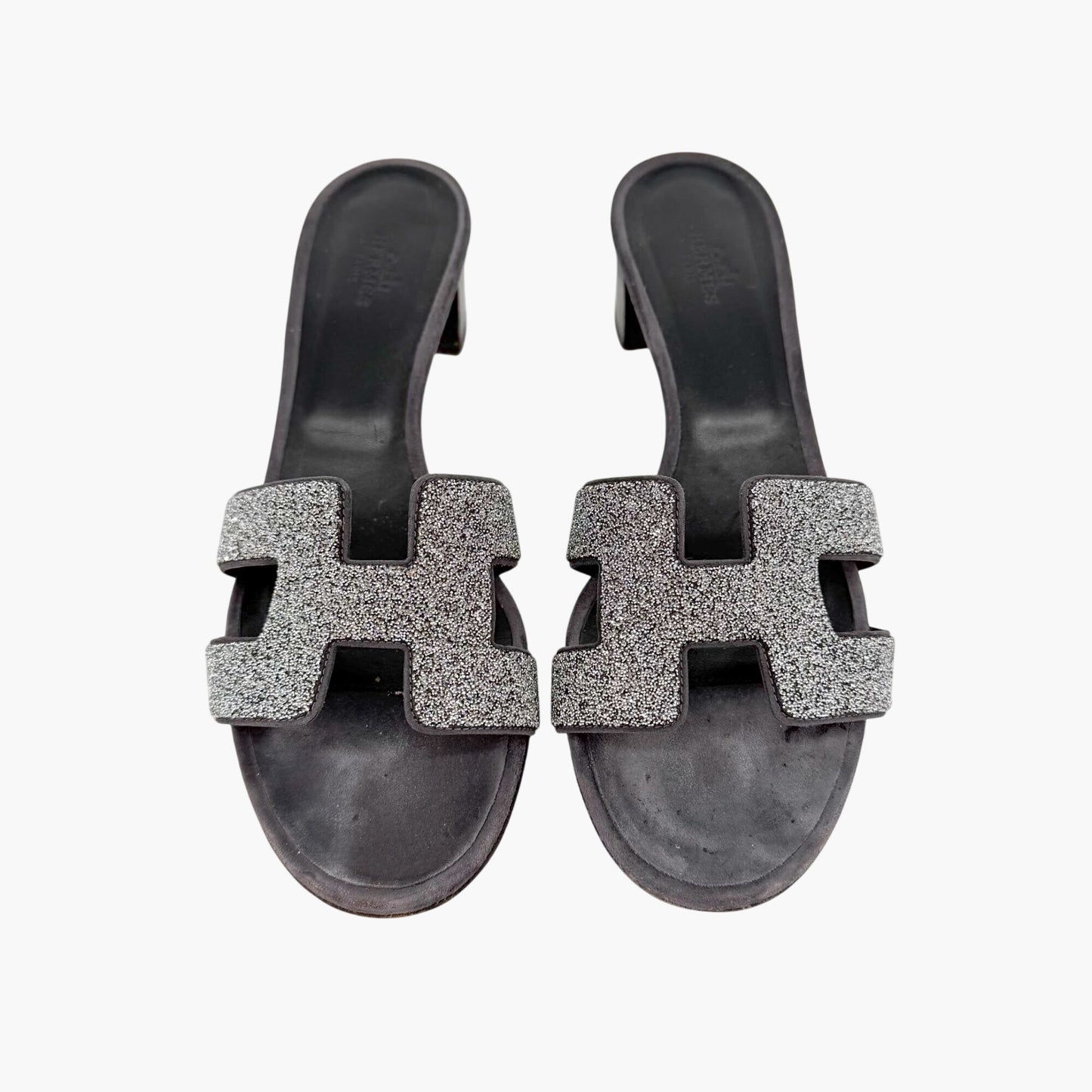 Hermès Oasis Crystal H Slide Sandals Black Silver Size 38