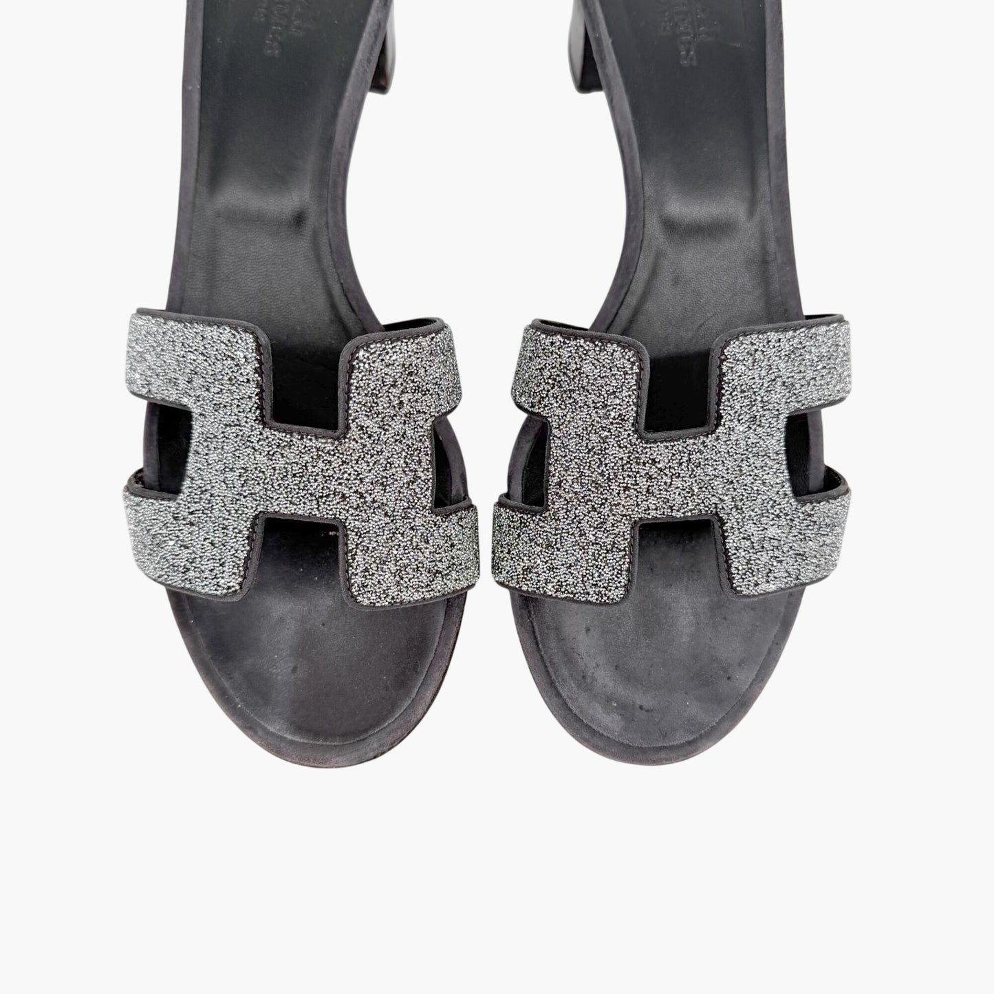 Hermès Oasis Crystal H Slide Sandals Black Silver Size 38