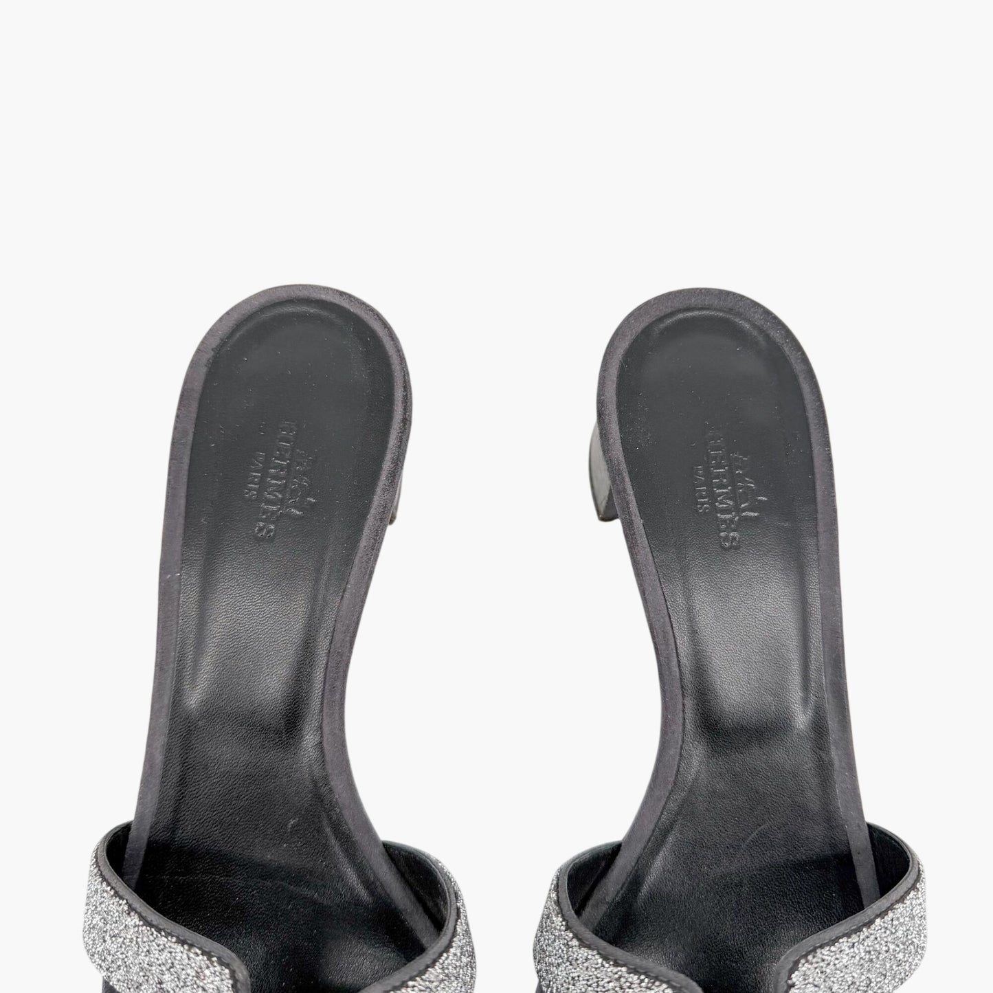 Hermès Oasis Crystal H Slide Sandals Black Silver Size 38