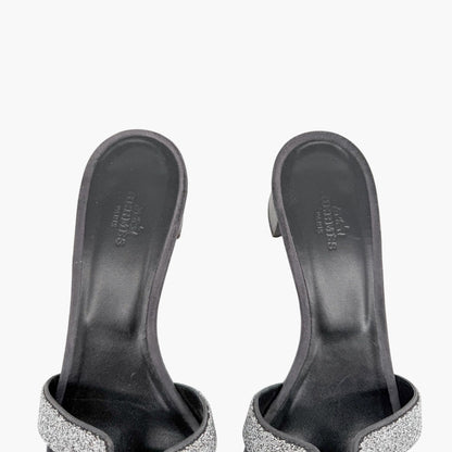 Hermès Oasis Crystal H Slide Sandals Black Silver Size 38