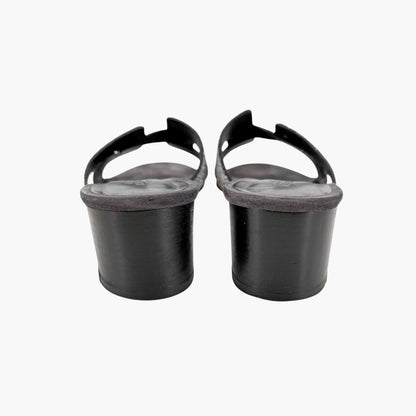 Hermès Oasis Crystal H Slide Sandals Black Silver Size 38