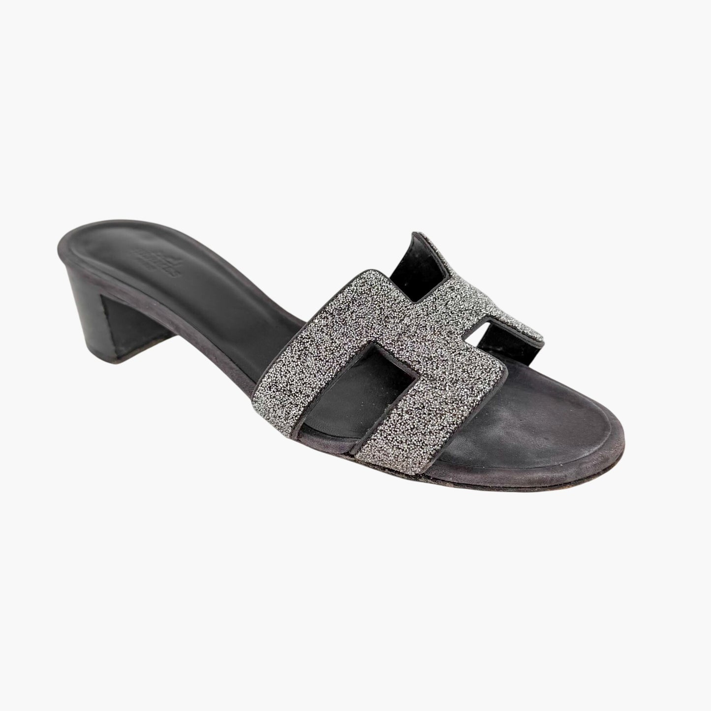 Hermès Oasis Crystal H Slide Sandals Black Silver Size 38