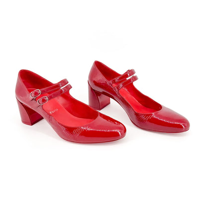 Christian Louboutin Miss Jane 55 Mary Jane Pumps in Red Patent Leather Size 39.5