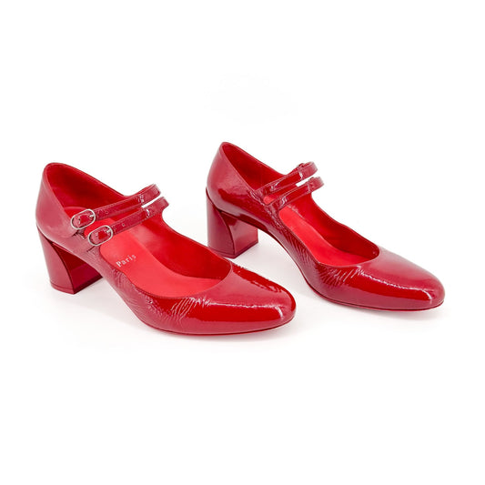 Christian Louboutin Miss Jane 55 Mary Jane Pumps in Red Patent Leather Size 39.5