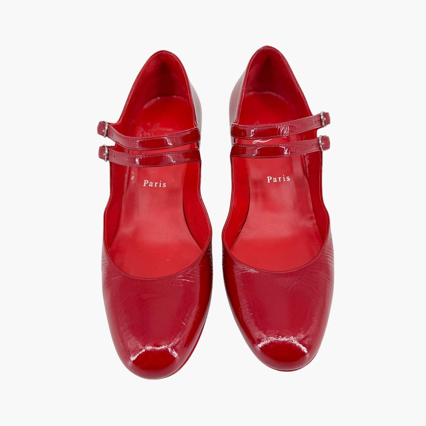 Christian Louboutin Miss Jane 55 Mary Jane Pumps in Red Patent Leather Size 39.5