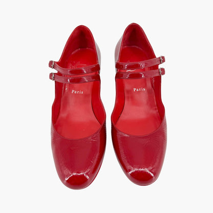 Christian Louboutin Miss Jane 55 Mary Jane Pumps in Red Patent Leather Size 39.5