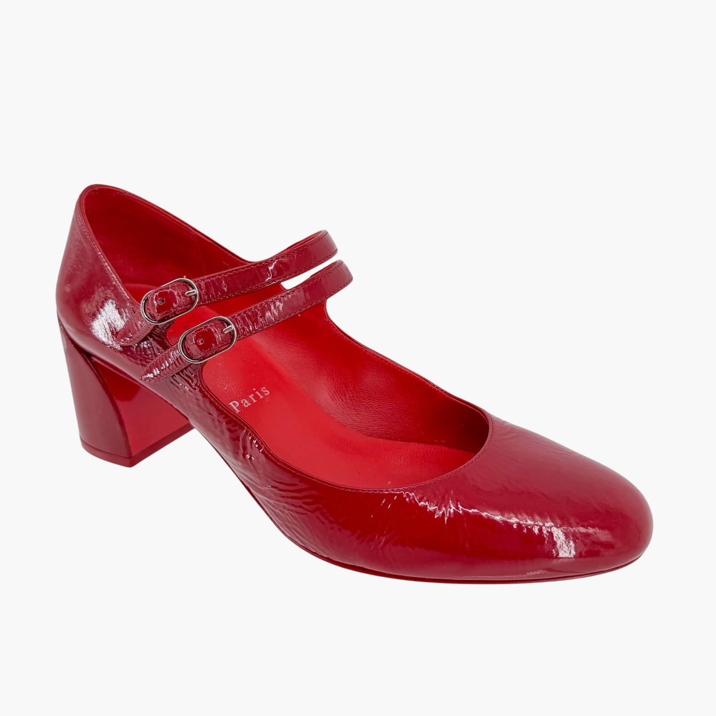 Christian Louboutin Miss Jane 55 Mary Jane Pumps in Red Patent Leather Size 39.5