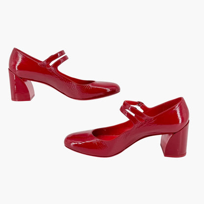 Christian Louboutin Miss Jane 55 Mary Jane Pumps in Red Patent Leather Size 39.5