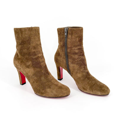 Christian Louboutin Khaki Green Suede Ankle Boots Size 36.5