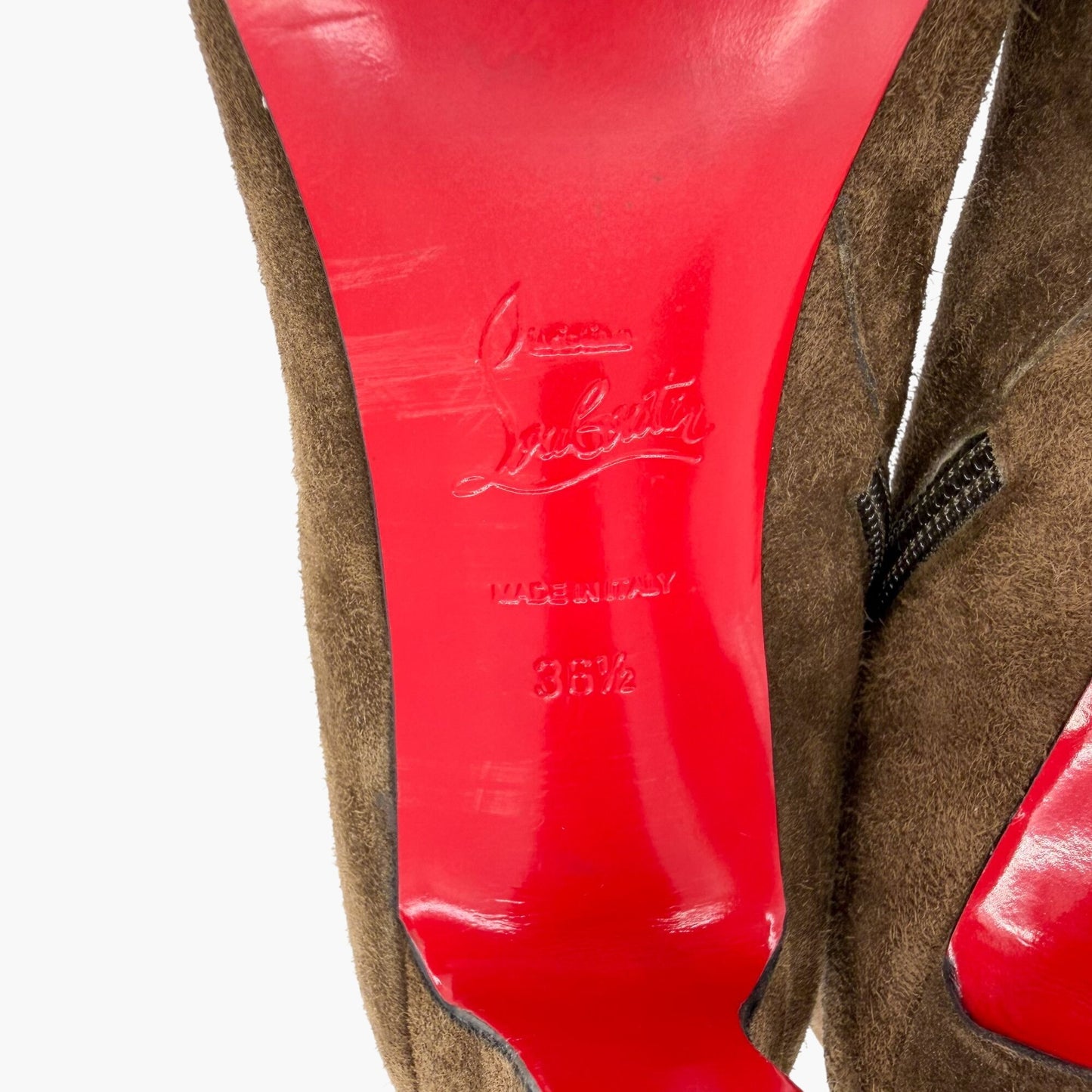 Christian Louboutin Khaki Green Suede Ankle Boots Size 36.5