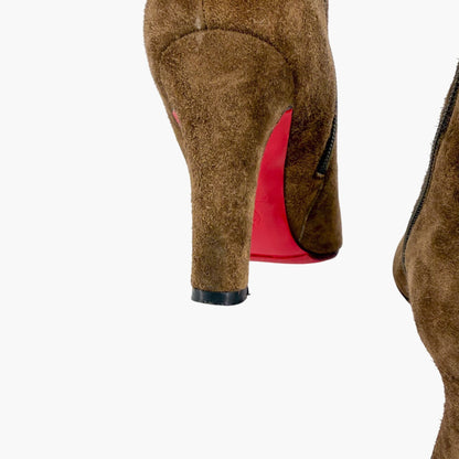 Christian Louboutin Khaki Green Suede Ankle Boots Size 36.5