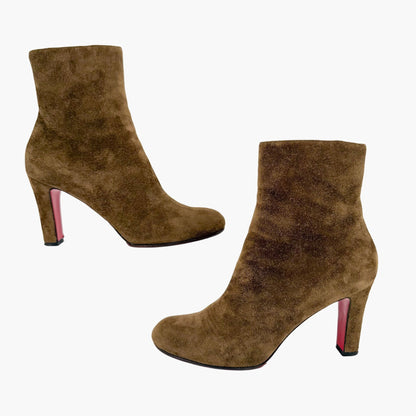 Christian Louboutin Khaki Green Suede Ankle Boots Size 36.5