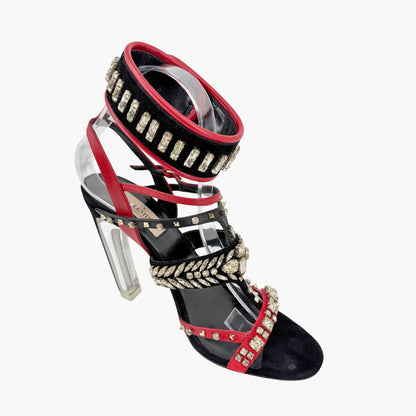Valentino Rockstud Crystal Leaves Caged Sandals Size 38