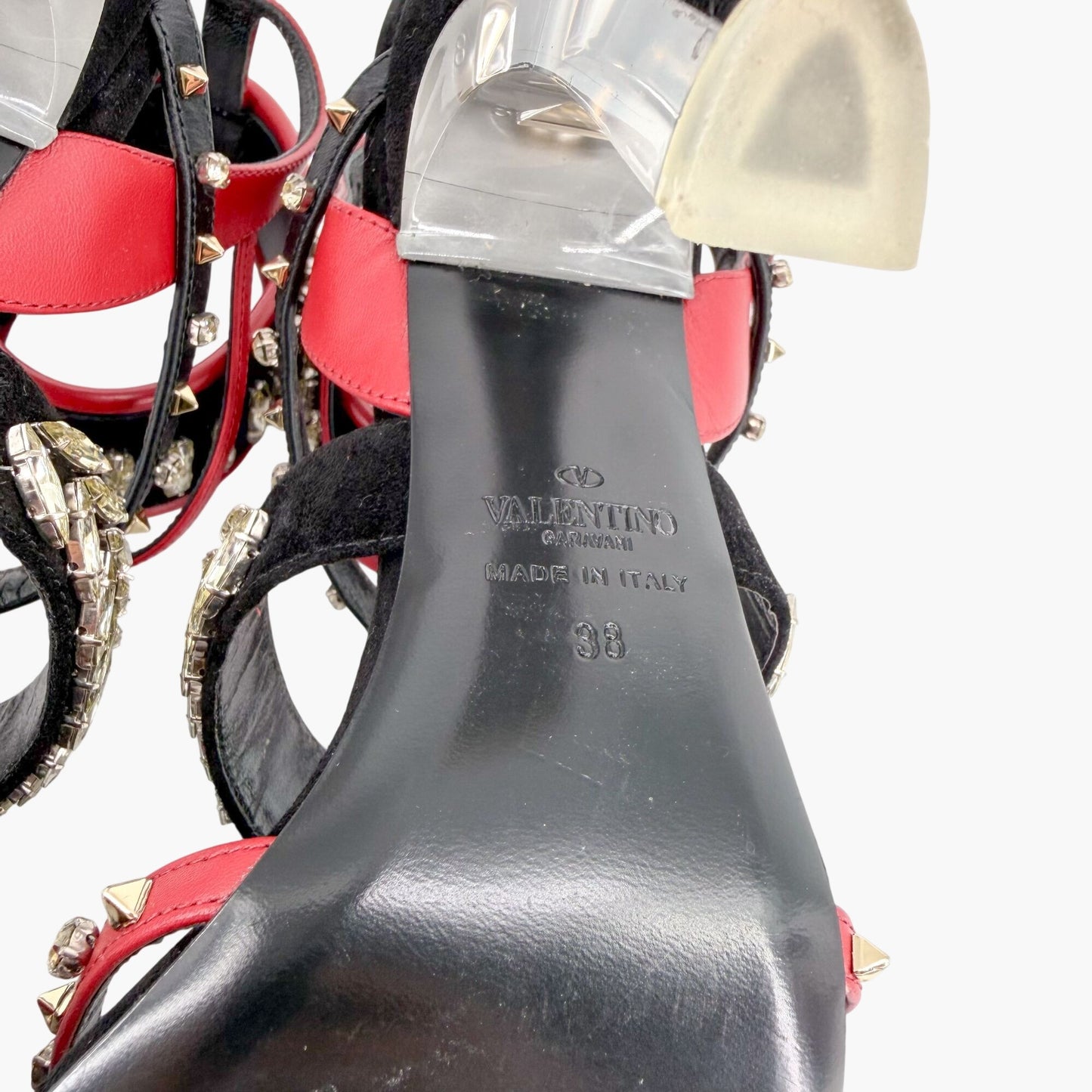 Valentino Rockstud Crystal Leaves Caged Sandals Size 38