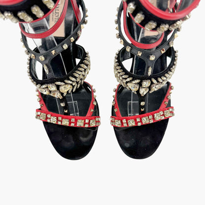 Valentino Rockstud Crystal Leaves Caged Sandals Size 38