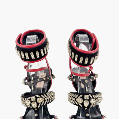 Valentino Rockstud Crystal Leaves Caged Sandals Size 38