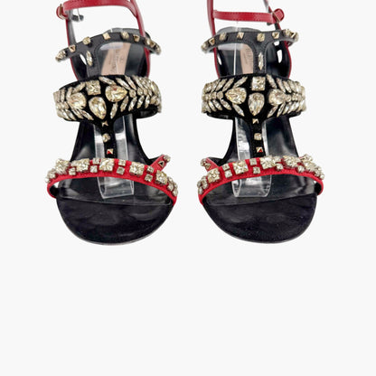Valentino Rockstud Crystal Leaves Caged Sandals Size 38