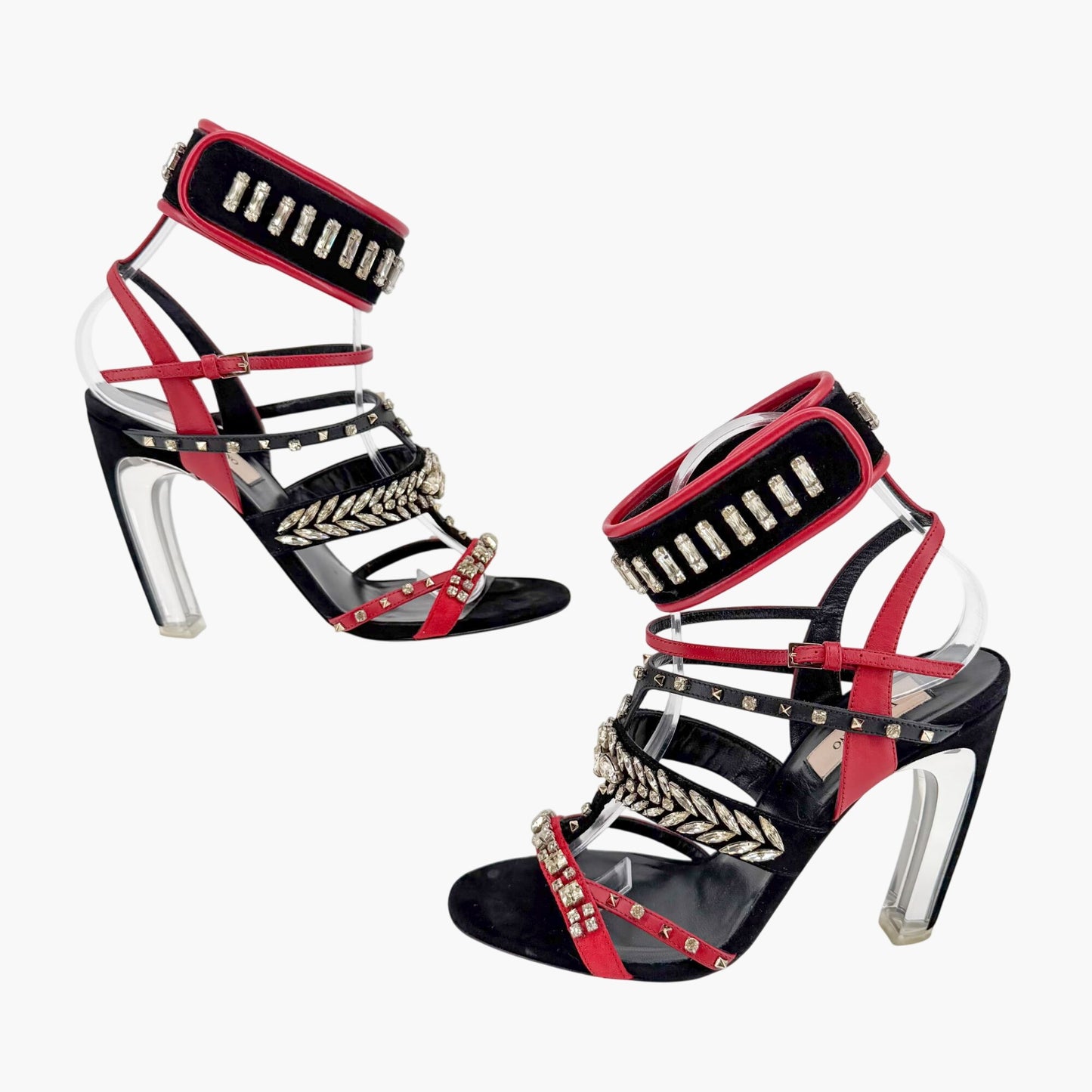 Valentino Rockstud Crystal Leaves Caged Sandals Size 38